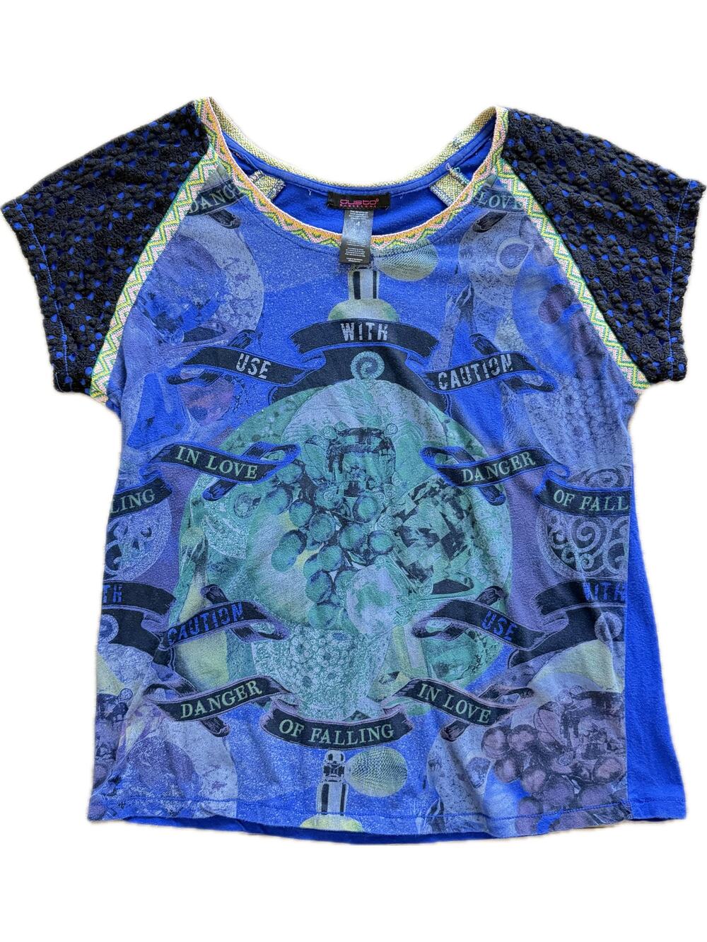Custo Barcelona Mixed media printed cotton shirt y2k 2000s Graphic‎ Tee Sz4 L XL
